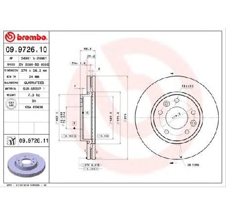 Disc frana BREMBO 09.9726.11 Disc frana BREMBO 09.9726.11