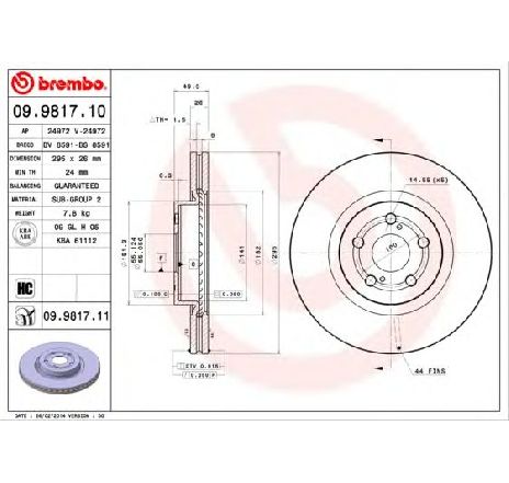 Disc frana BREMBO 09.9817.11</br>Piesa auto pentru Frana disc Disc frana BREMBO 09.9817.11</br>Piesa auto pentru Frana disc