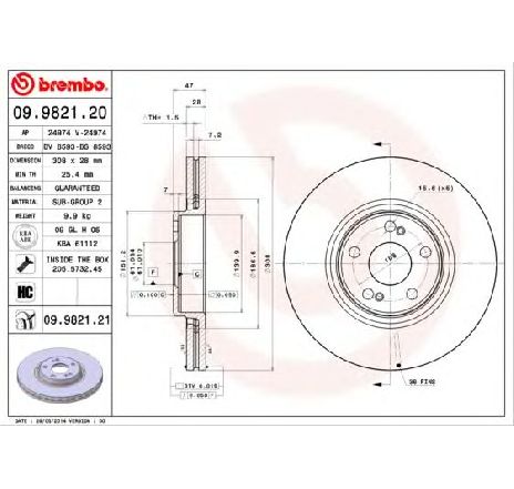 Disc frana BREMBO 09.9821.21</br>Piesa auto pentru Frana disc Disc frana BREMBO 09.9821.21</br>Piesa auto pentru Frana disc