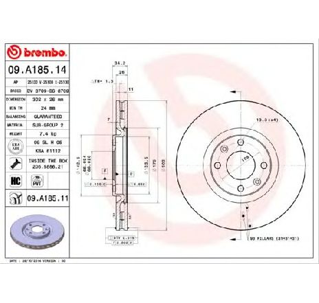 Disc frana BREMBO 09.A185.11 Disc frana BREMBO 09.A185.11