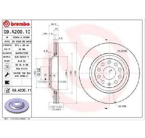 Disc frana BREMBO 09.A200.11</br>Piesa auto pentru Frana disc Disc frana BREMBO 09.A200.11</br>Piesa auto pentru Frana disc