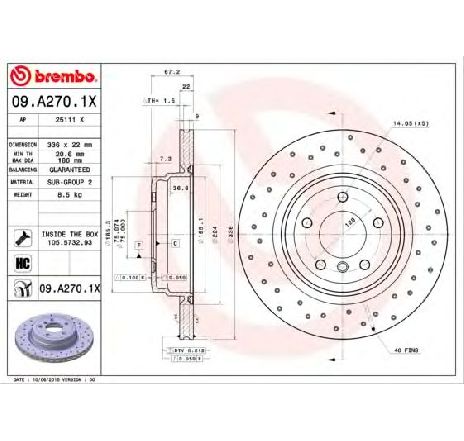 Disc frana BREMBO 09.A270.1X</br>Piesa auto pentru Frana disc Disc frana BREMBO 09.A270.1X</br>Piesa auto pentru Frana disc