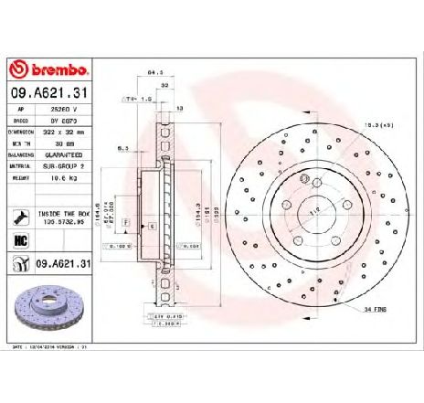 Disc frana BREMBO 09.A621.31</br>Piesa auto pentru Frana disc Disc frana BREMBO 09.A621.31</br>Piesa auto pentru Frana disc