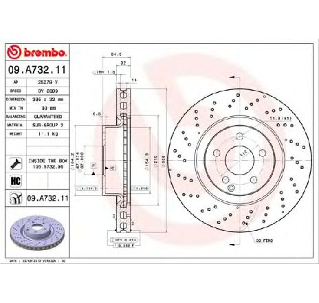 Disc frana BREMBO 09.A732.11</br>Piesa auto pentru Frana disc Disc frana BREMBO 09.A732.11</br>Piesa auto pentru Frana disc