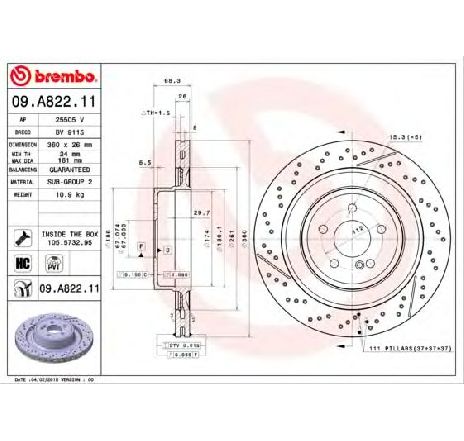 Disc frana BREMBO 09.A822.11</br>Piesa auto pentru Frana disc Disc frana BREMBO 09.A822.11</br>Piesa auto pentru Frana disc