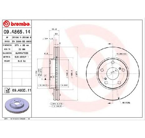 Disc frana BREMBO 09.A865.11</br>Piesa auto pentru Frana disc Disc frana BREMBO 09.A865.11</br>Piesa auto pentru Frana disc