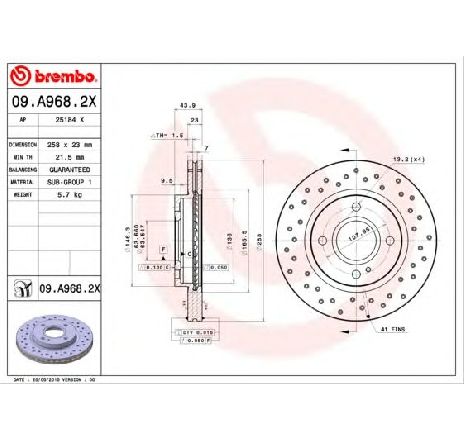Disc frana BREMBO 09.A968.2X</br>Piesa auto pentru Frana disc Disc frana BREMBO 09.A968.2X</br>Piesa auto pentru Frana disc
