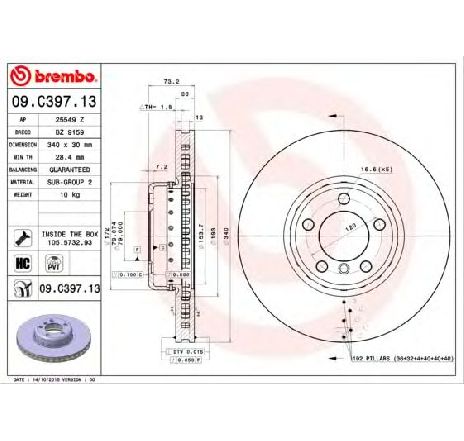 Disc frana BREMBO 09.C397.13</br>Piesa auto pentru Frana disc Disc frana BREMBO 09.C397.13</br>Piesa auto pentru Frana disc