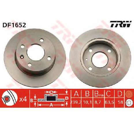 Disc frana TRW DF1652</br>Piesa auto pentru Frana disc Disc frana TRW DF1652</br>Piesa auto pentru Frana disc