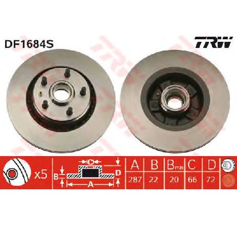 Disc frana TRW DF1684S</br>Piesa auto pentru Frana disc Disc frana TRW DF1684S</br>Piesa auto pentru Frana disc