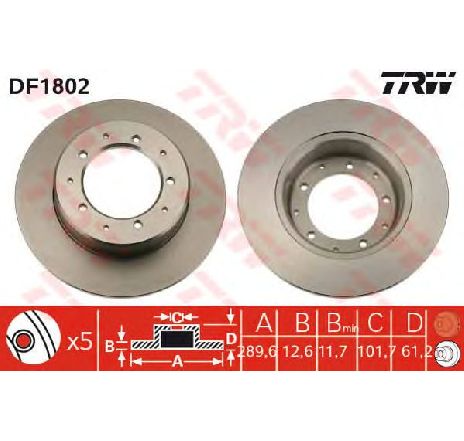 Disc frana TRW DF1802</br>Piesa auto pentru Frana disc Disc frana TRW DF1802</br>Piesa auto pentru Frana disc