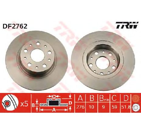 Disc frana TRW DF2762</br>Piesa auto pentru Frana disc Disc frana TRW DF2762</br>Piesa auto pentru Frana disc