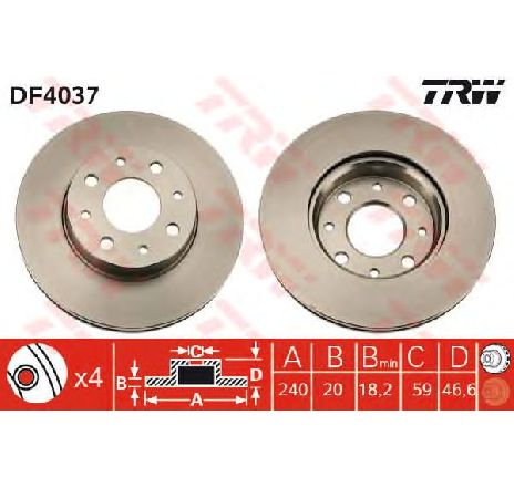 Disc frana TRW DF4037</br>Piesa auto pentru Frana disc Disc frana TRW DF4037</br>Piesa auto pentru Frana disc