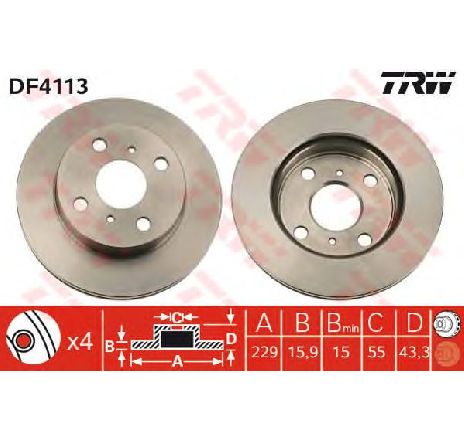 Disc frana TRW DF4113</br>Piesa auto pentru Frana disc Disc frana TRW DF4113</br>Piesa auto pentru Frana disc