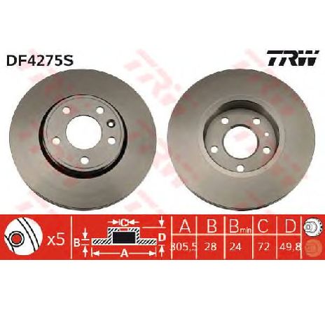 Disc frana TRW DF4275S</br>Piesa auto pentru Frana disc Disc frana TRW DF4275S</br>Piesa auto pentru Frana disc