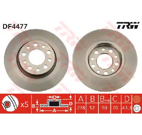 Disc frana TRW DF4477</br>Piesa auto pentru Frana disc Disc frana TRW DF4477</br>Piesa auto pentru Frana disc
