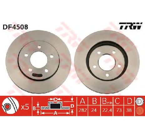 Disc frana TRW DF4508</br>Piesa auto pentru Frana disc Disc frana TRW DF4508</br>Piesa auto pentru Frana disc