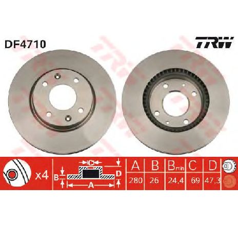 Disc frana TRW DF4710</br>Piesa auto pentru Frana disc Disc frana TRW DF4710</br>Piesa auto pentru Frana disc