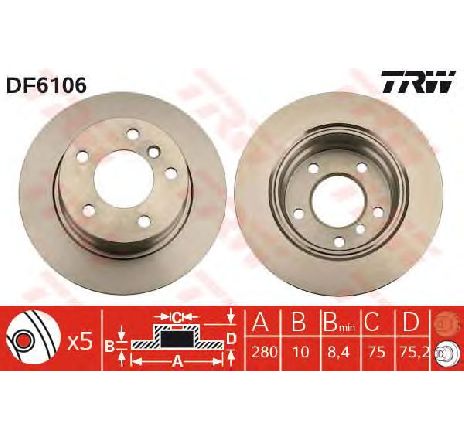 Disc frana TRW DF6106</br>Piesa auto pentru Frana disc Disc frana TRW DF6106</br>Piesa auto pentru Frana disc