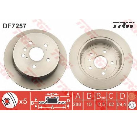 Disc frana TRW DF7257</br>Piesa auto pentru Frana disc Disc frana TRW DF7257</br>Piesa auto pentru Frana disc