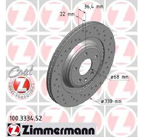 Disc frana ZIMMERMANN 100.3334.52</br>Piesa auto pentru Frana disc Disc frana ZIMMERMANN 100.3334.52</br>Piesa auto pentru Frana disc