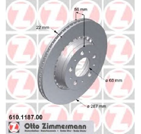 Disc frana ZIMMERMANN 610.1187.00</br>Piesa auto pentru Frana disc Disc frana ZIMMERMANN 610.1187.00</br>Piesa auto pentru Frana disc